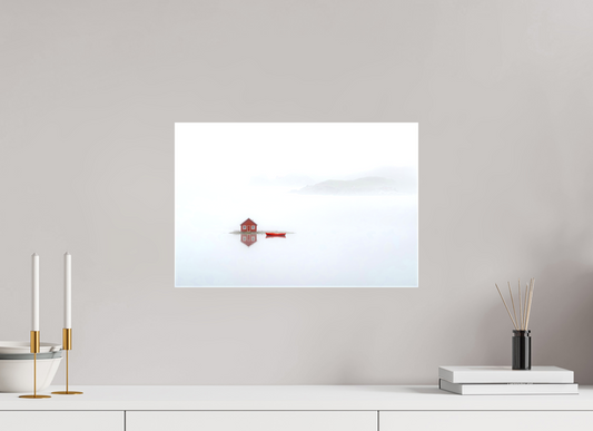 45 x 30 cm, Leinwand glänzend Im Küstennebel ein Zuhause--Wandkunst, Fine Art Print, Leinwand, Acryldruck, Alu-Dibond