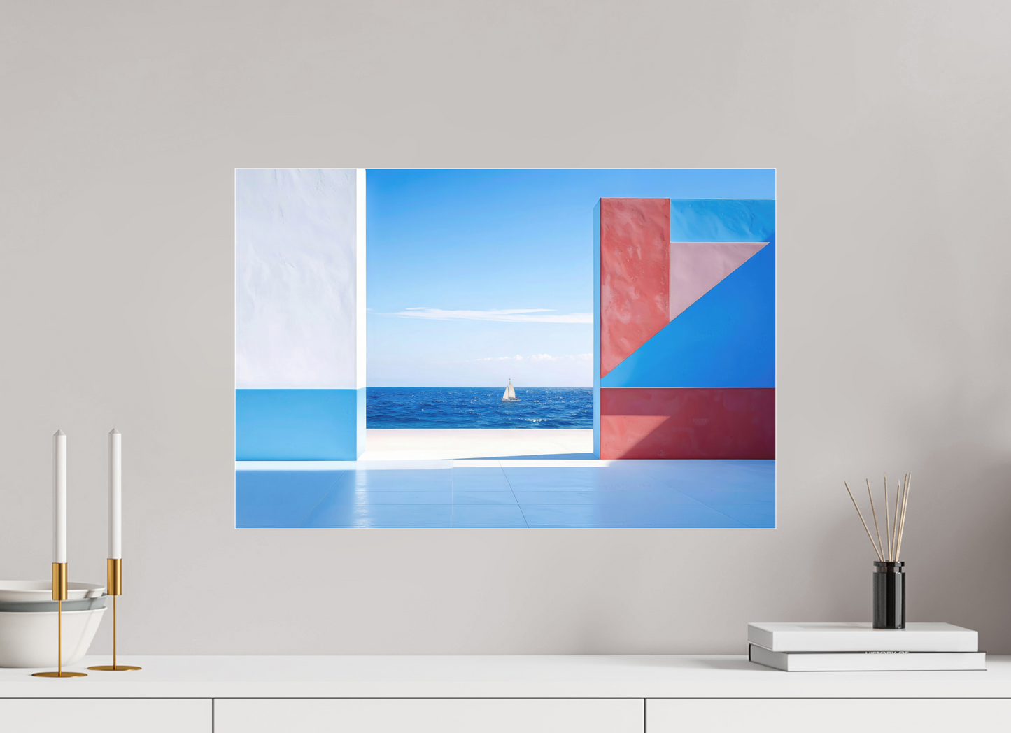 60 x 40 cm, Fine Art Pigmentdruck hinter Acrylglas Mauer am Meer-03—Wandkunst, Fine Art Print, Leinwand, Acryldruck
