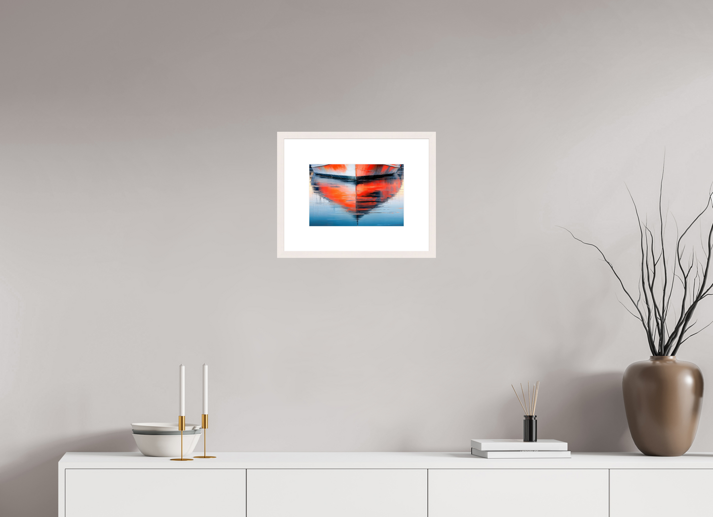 30 x 20 cm, Fine Art Print gerahmt Wasserspiegelung Bootsrumpf-01