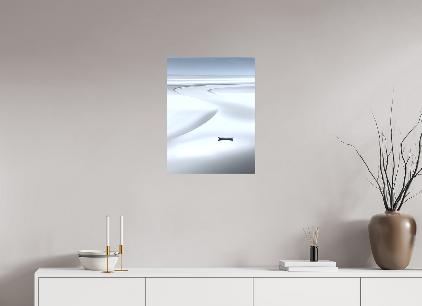 45 x 60 cm, Leinwand glänzend Boot im Wattenmeer