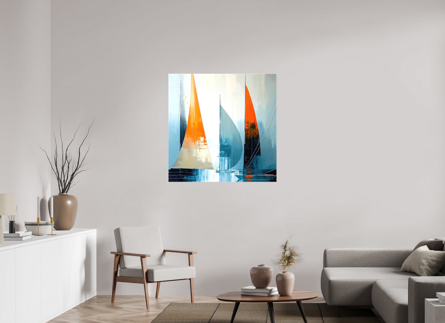 100 x 100 cm, Leinwand glänzend Segelboot-Kunst - Abstraktion in Bewegung—Wandkunst, Fine Art Print, Leinwand, Acryldruck, Alu-Dibond