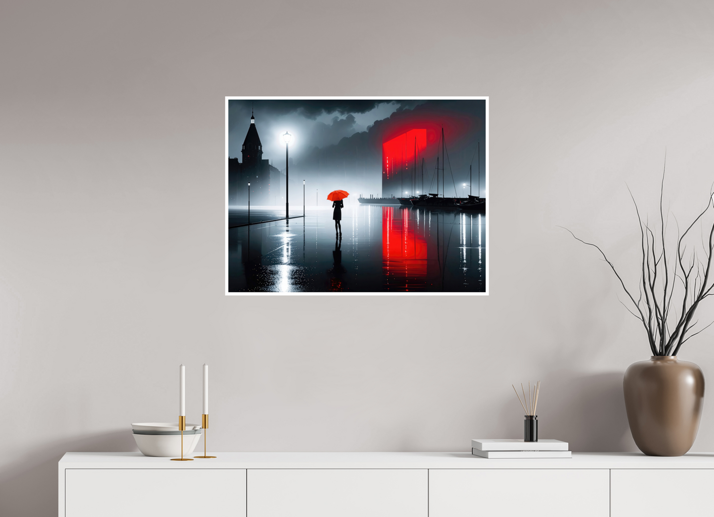 80 x 60 cm, Fine Art Print Hahnemühle Baryta Frau am Seglerhafen bei Nacht-01