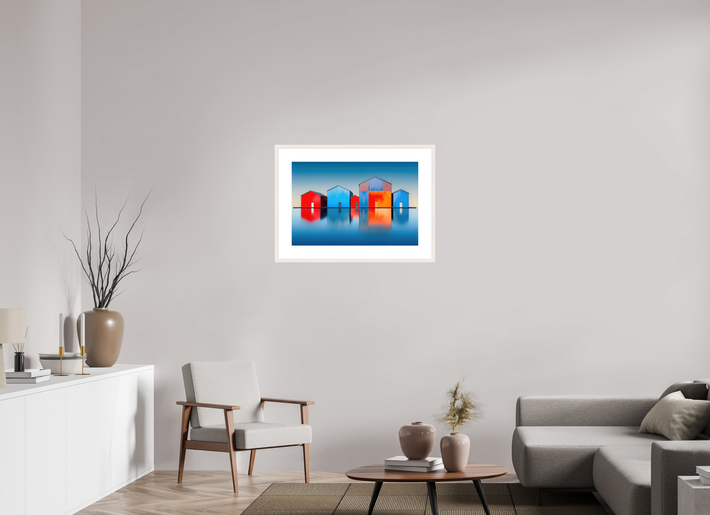 75 x 50 cm, Fine Art Print gerahmt Farbklang am Wasser