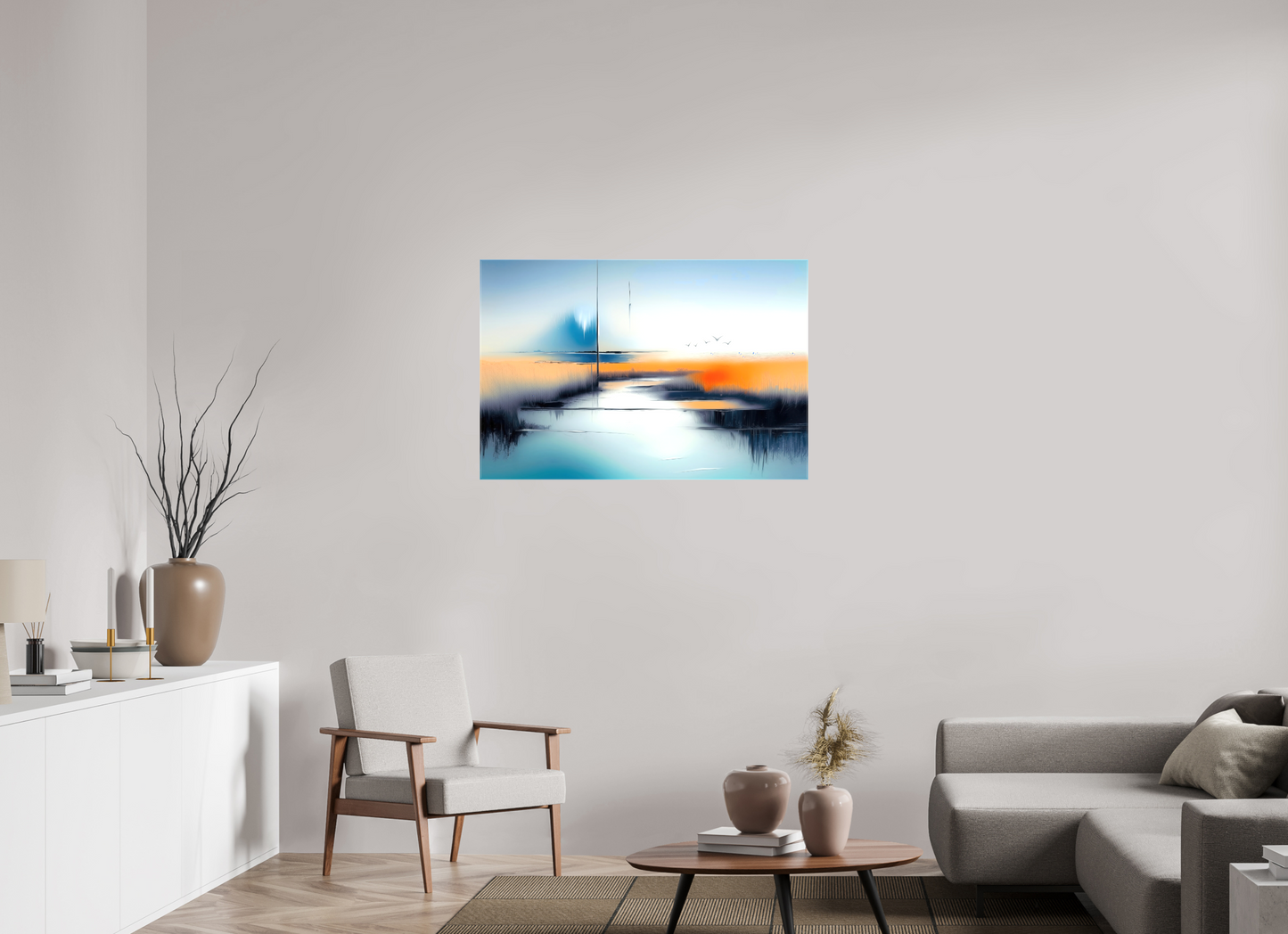 105 x 70 cm, Leinwand glänzend Salzwiese im schwebenden Licht—Wandkunst, Fine Art Print, Leinwand, Acryldruck, Alu-Dibond