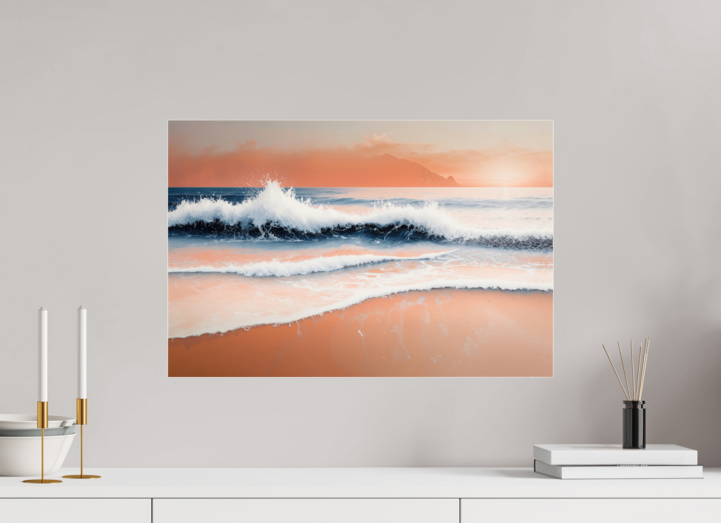 60 x 40 cm, Acrylglas glänzend standard Brandung in Pastell—Wandkunst, Fine Art Print, Leinwand, Acryldruck, Alu-Dibond