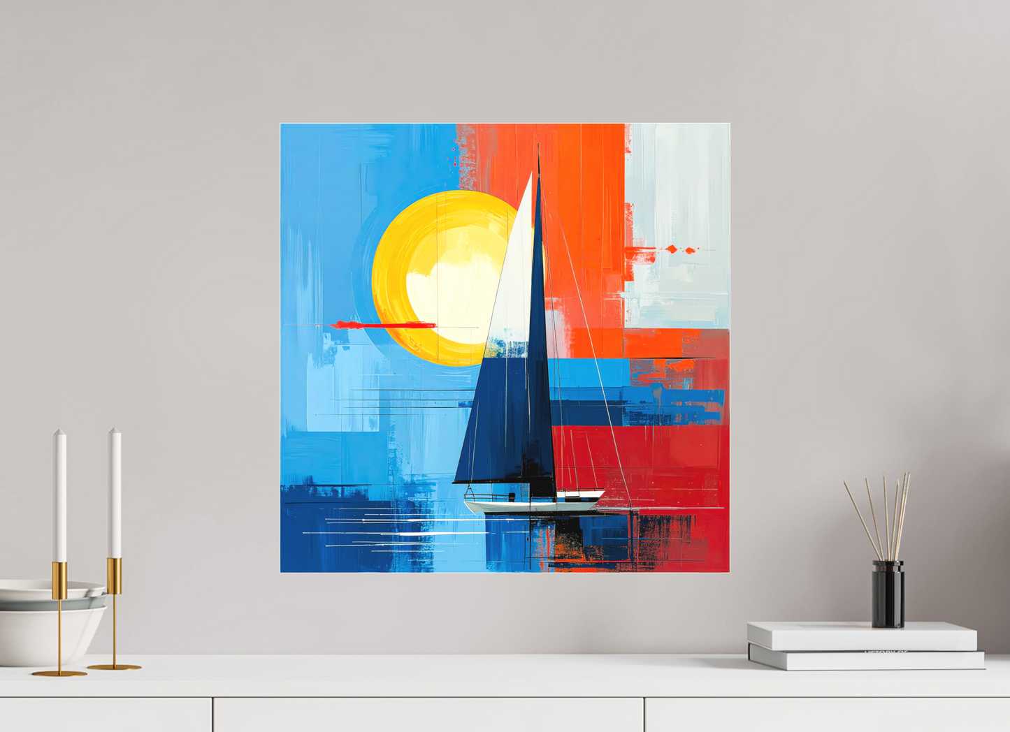 50 x 50 cm, Fine Art Pigmentdruck hinter Acrylglas Segelboot-Kunst – Licht, Farbe und Bewegung—Wandkunst, Fine Art Print, Leinwand, Acryldruck, Alu-Dibond