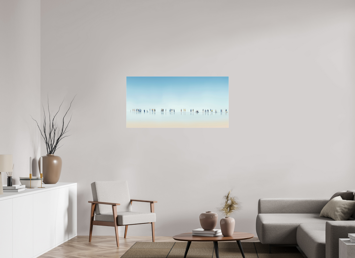 120 x 60 cm, Fine Art Pigmentdruck hinter Acrylglas Menschen am Strand-01-21