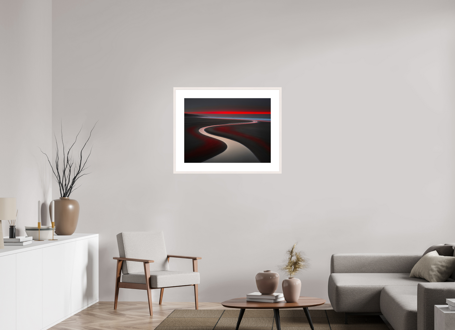 80 x 60 cm, Fine Art Print gerahmt Wattenmeer - die Linie des Lichts