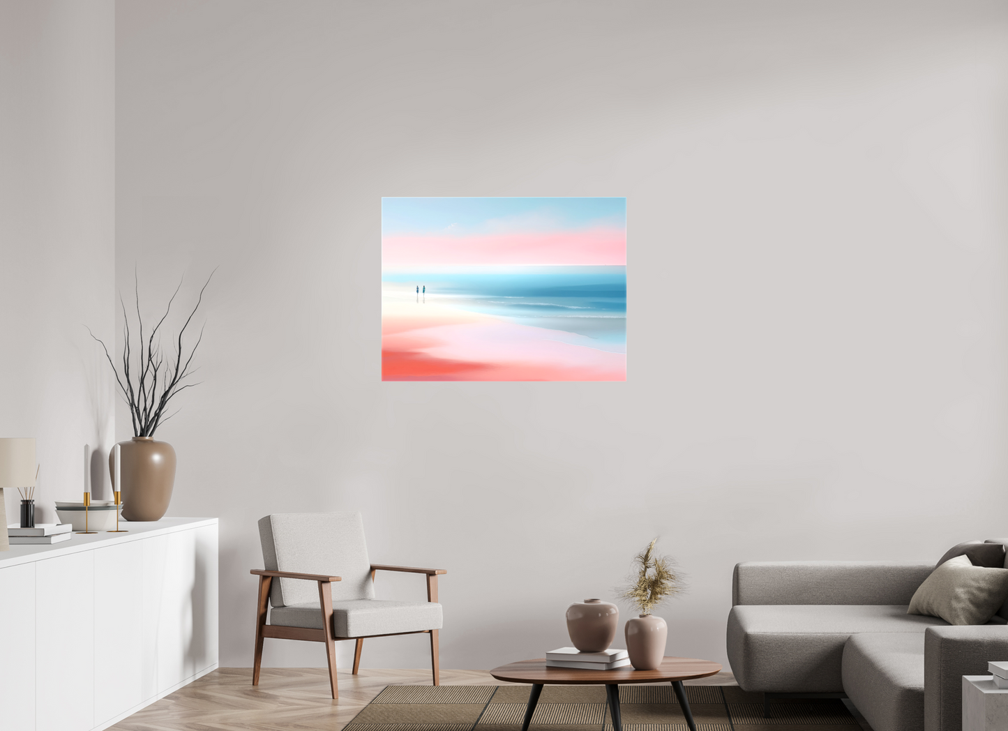 100 x 75 cm, Leinwand glänzend Zwei Frauen am Meer—Wandkunst, Fine Art Print, Leinwand, Acryldruck, Alu-Dibond