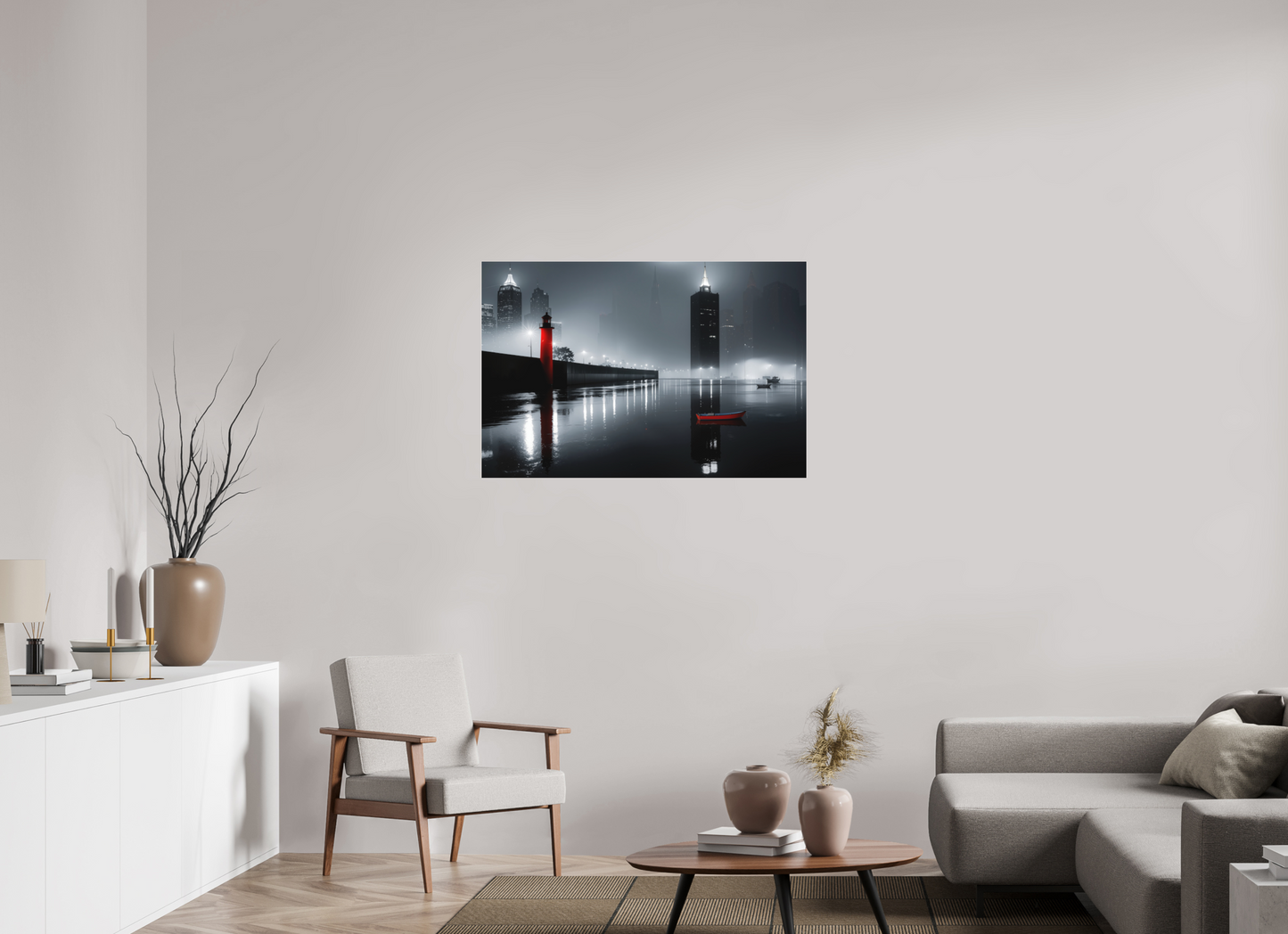 105 x 70 cm, Fine Art Pigmentdruck hinter Acrylglas Hafenstadt bei Nacht -noir city- 01