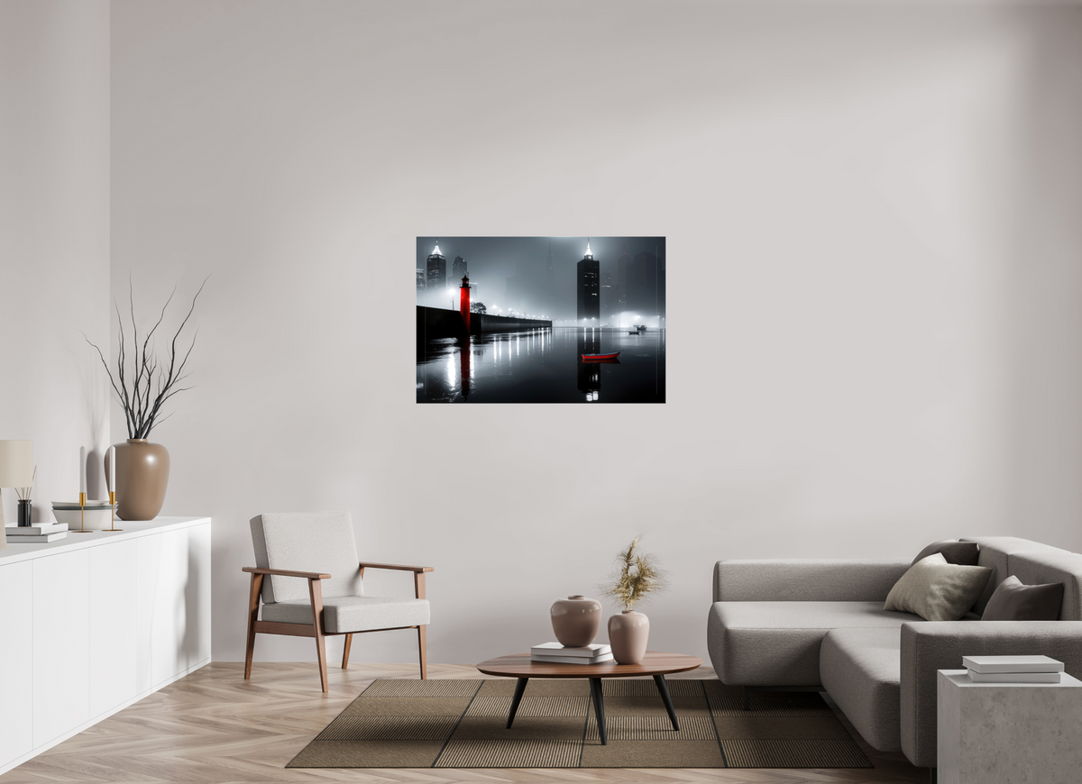 120 x 80 cm, Leinwand glänzend Hafenstadt bei Nacht -noir city- 01—Wandkunst, Fine Art Print, Leinwand, Acryldruck, Alu-Dibond