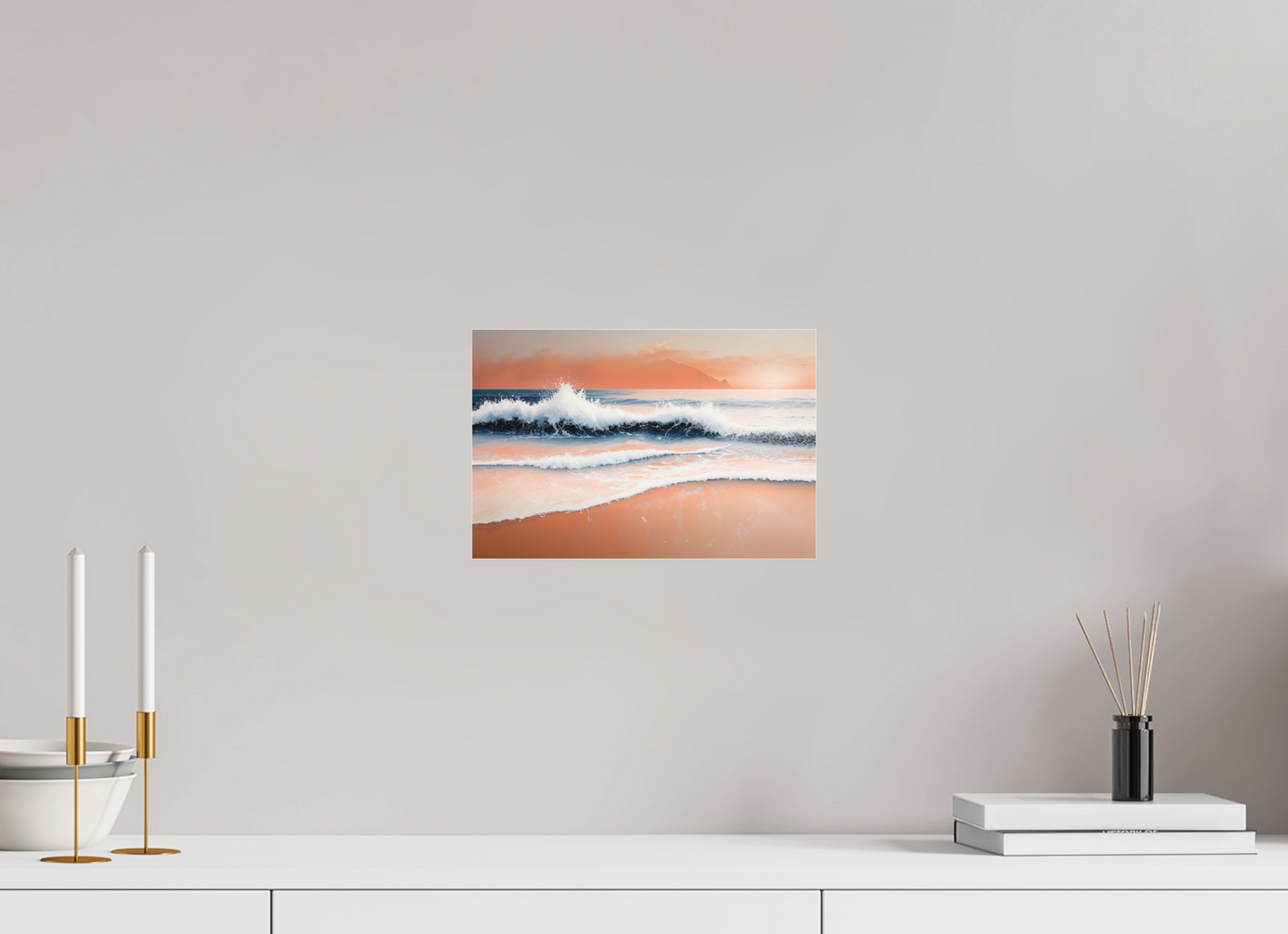 30 x 20 cm, Fine Art Pigmentdruck hinter Acrylglas Brandung in Pastell