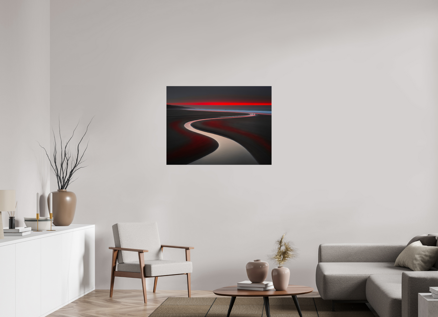 100 x 75 cm, Acrylglas glänzend standard Wattenmeer - die Linie des Lichts—Wandkunst, Fine Art Print, Leinwand, Acryldruck, Alu-Dibond