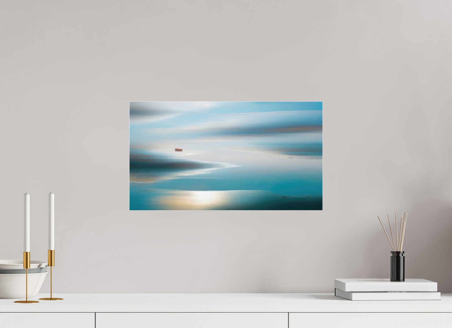 48 x 27 cm, Acrylglas glänzend standard Boot im Wattenmeer-06—Wandkunst, Fine Art Print, Leinwand, Acryldruck, Alu-Dibond