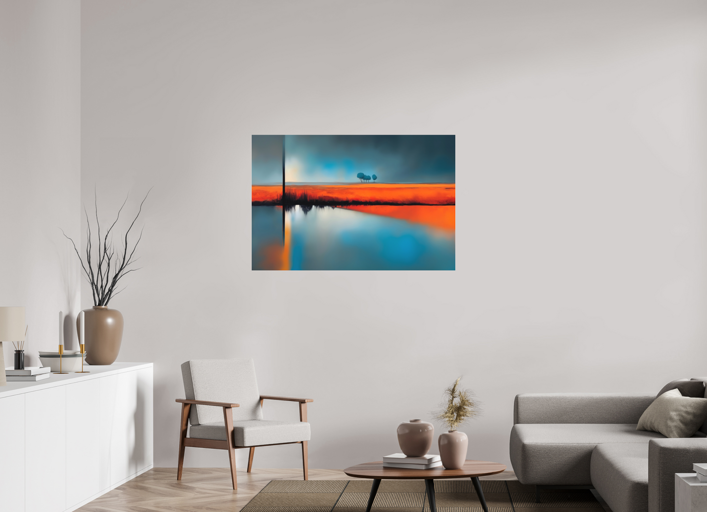 120 x 80 cm, Fine Art Pigmentdruck hinter Acrylglas Blauer Halt am roten Ufer—Wandkunst, Fine Art Print, Leinwand, Acryldruck, Alu-Dibond