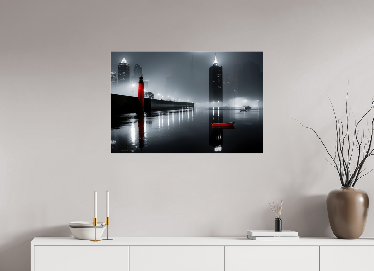 90 x 60 cm, Acrylglas glänzend standard Hafenstadt bei Nacht -noir city- 01—Wandkunst, Fine Art Print, Leinwand, Acryldruck, Alu-Dibond