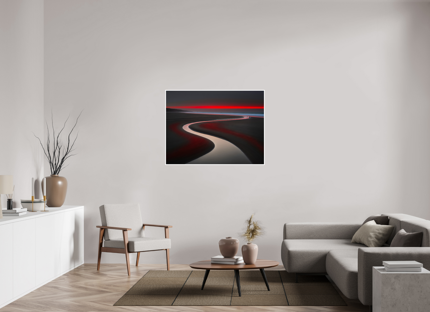 120 x 90 cm, Fine Art Print Hahnemühle Baryta Wattenmeer - die Linie des Lichts—Wandkunst, Fine Art Print, Leinwand, Acryldruck, Alu-Dibond