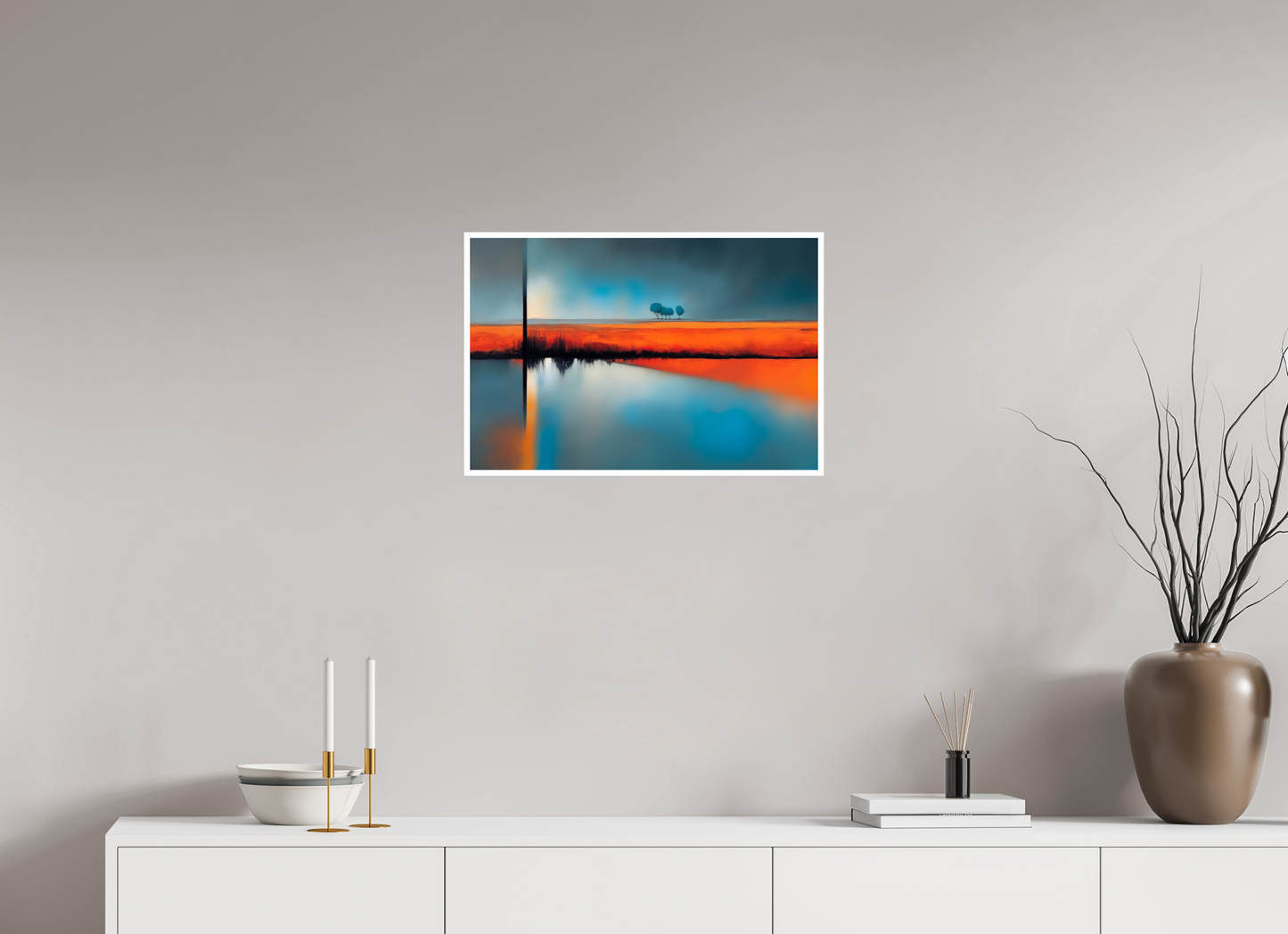 60 x 40 cm, Fine Art Print Hahnemühle Baryta Blauer Halt am roten Ufer—Wandkunst, Fine Art Print, Leinwand, Acryldruck, Alu-Dibond