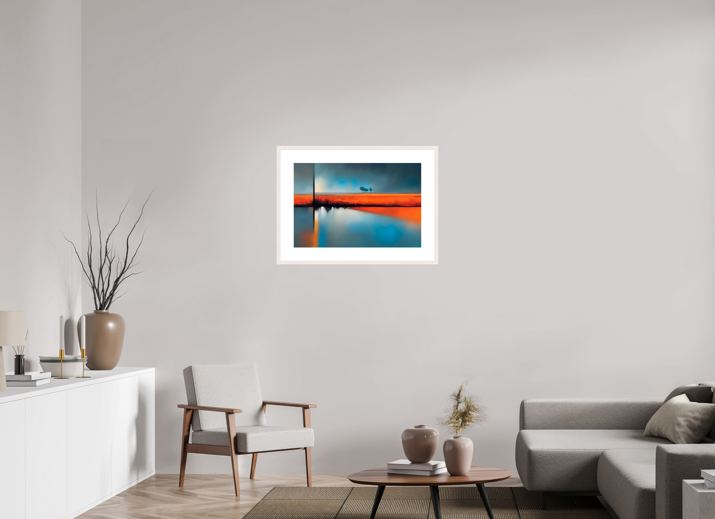 75 x 50 cm, Fine Art Print gerahmt Blauer Halt am roten Ufer