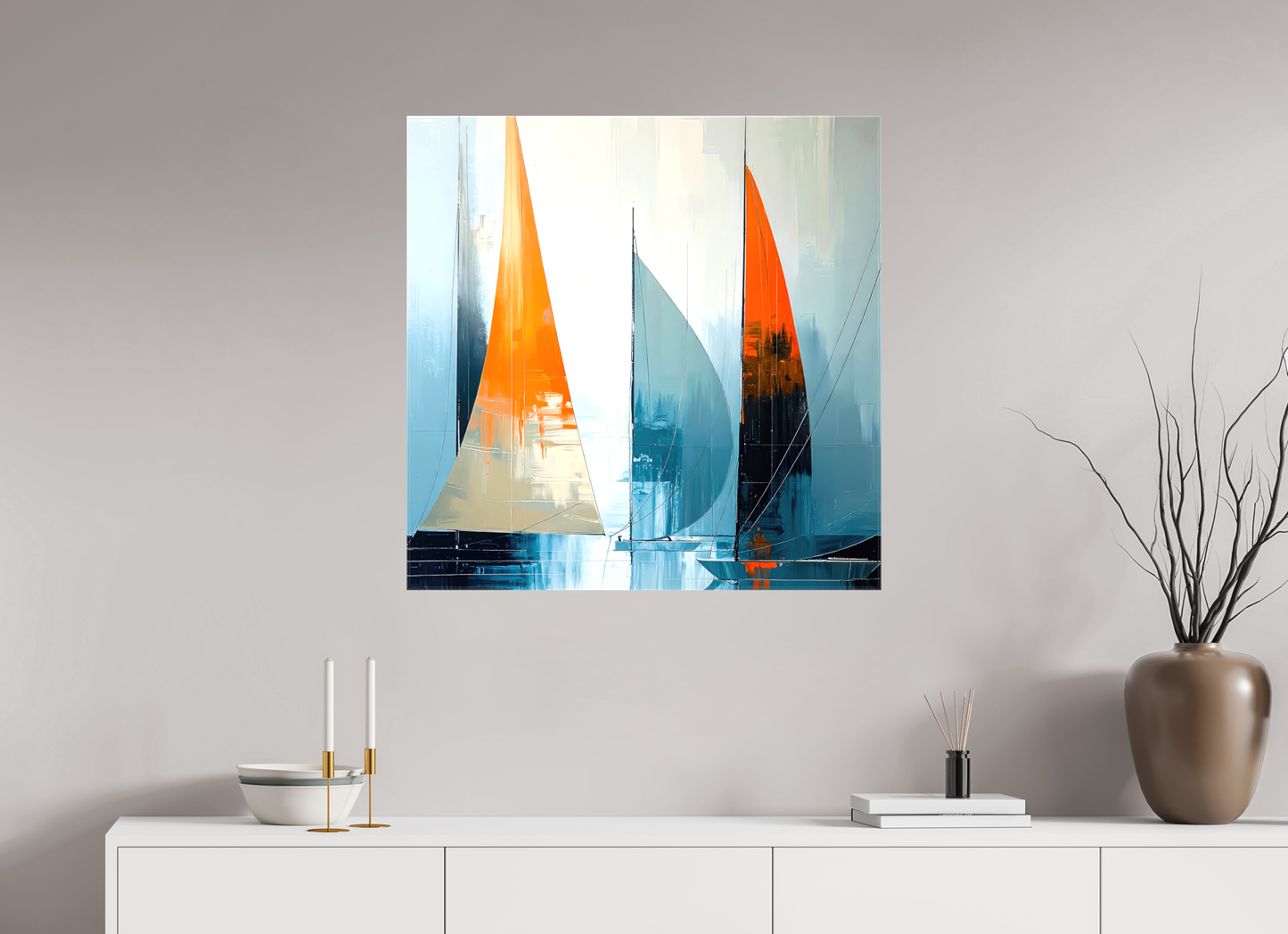 80 x 80 cm, Leinwand glänzend Segelboot-Kunst - Abstraktion in Bewegung—Wandkunst, Fine Art Print, Leinwand, Acryldruck, Alu-Dibond