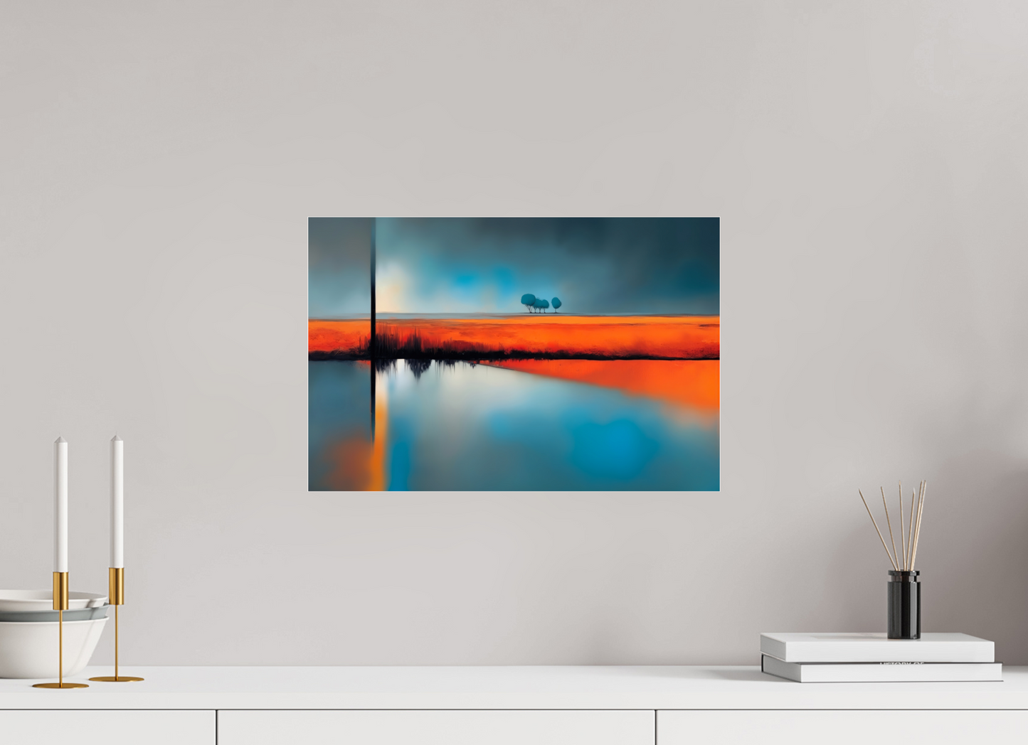 45 x 30 cm, Acrylglas glänzend standard Blauer Halt am roten Ufer—Wandkunst, Fine Art Print, Leinwand, Acryldruck, Alu-Dibond