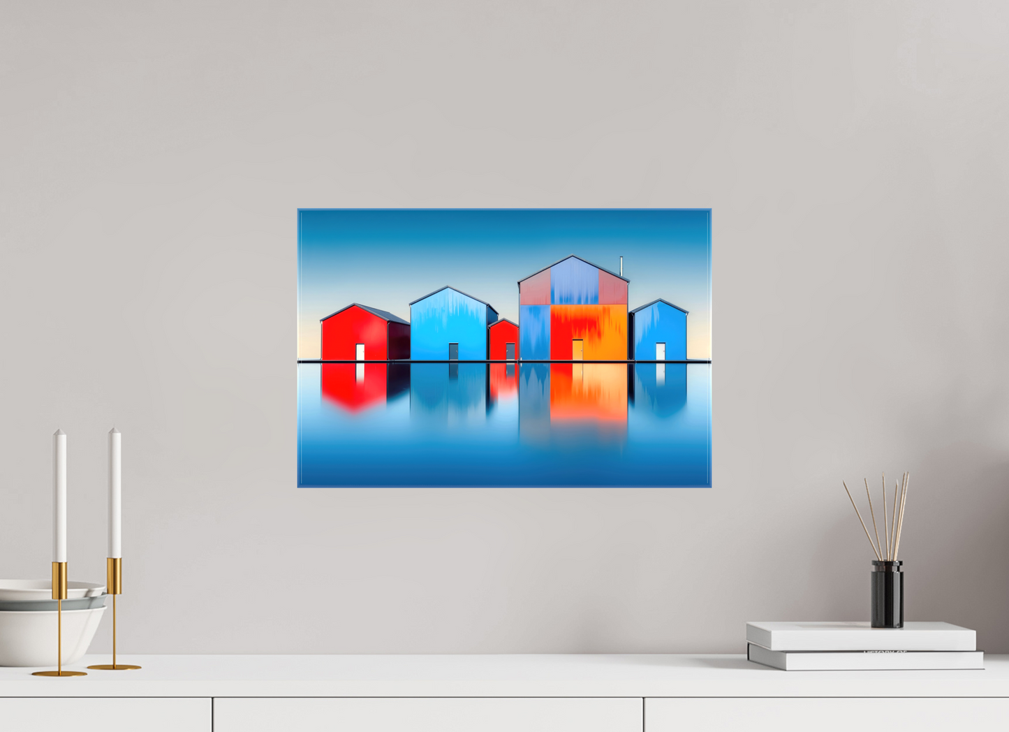 45 x 30 cm, Leinwand glänzend Farbklang am Wasser—Wandkunst, Fine Art Print, Leinwand, Acryldruck, Alu-Dibond