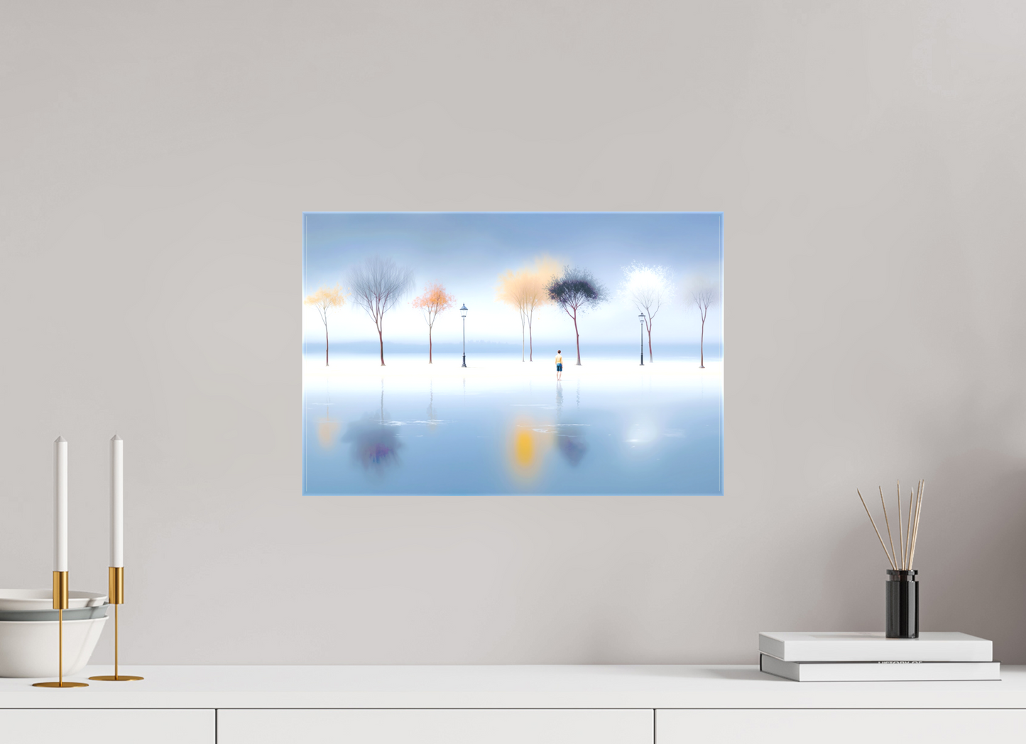 45 x 30 cm, Leinwand glänzend Stilles Ufer, ferne Gedanken—Wandkunst, Fine Art Print, Leinwand, Acryldruck, Alu-Dibond