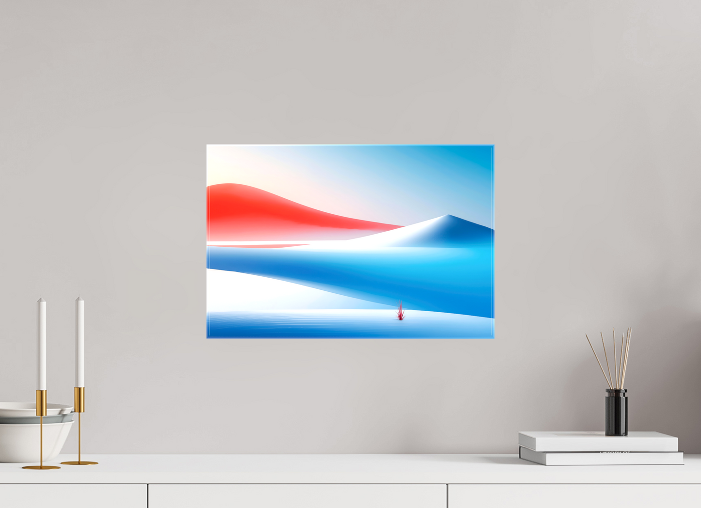 45 x 30 cm, Leinwand glänzend Rotes Leuchten, blaue Stille