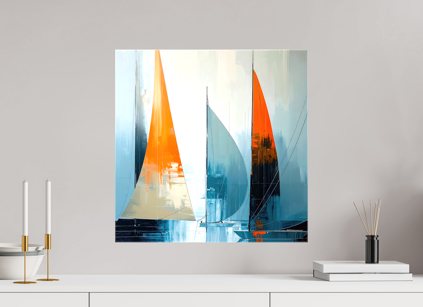 50 x 50 cm, Leinwand glänzend Segelboot-Kunst - Abstraktion in Bewegung—Wandkunst, Fine Art Print, Leinwand, Acryldruck, Alu-Dibond