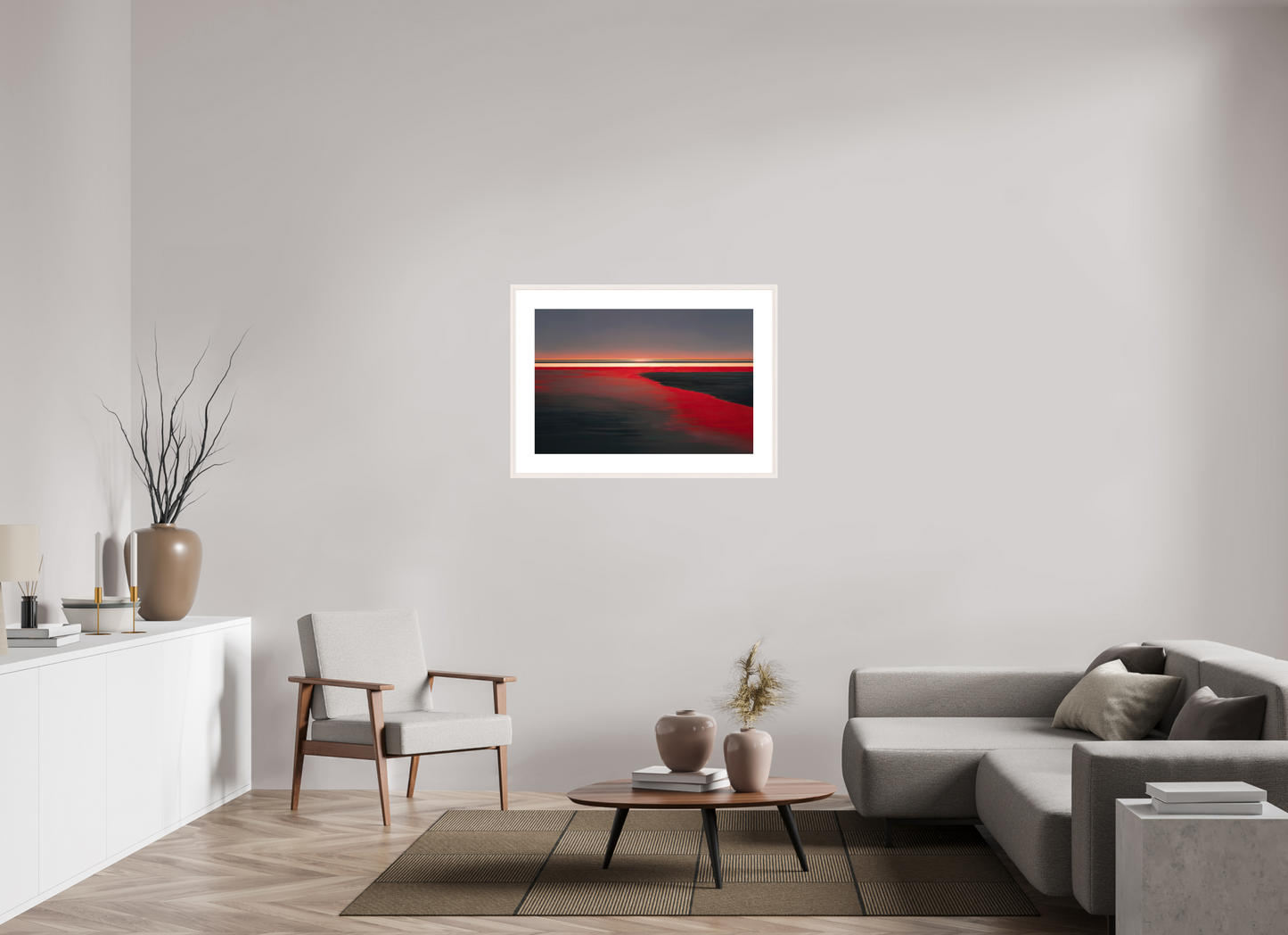 90 x 60 cm, Fine Art Print gerahmt Roter Spiegel des Watts, Wandbild als Kunstdruck, Acrylglas-Druck oder Leinwand