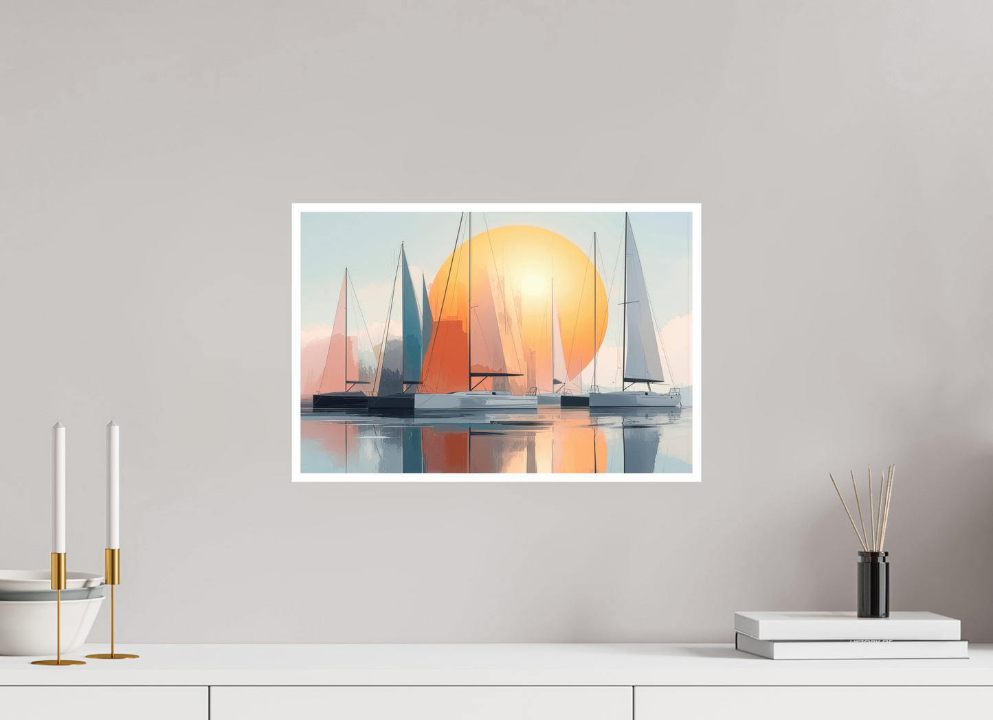 45 x 30 cm, Fine Art Print Hahnemühle Baryta Segelboot-Kunst - Zwischen Horizont und Geometrie-01—Wandkunst, Fine Art Print, Leinwand, Acryldruck, Alu-Dibond