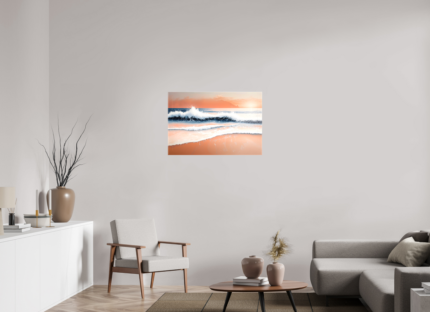 90 x 60 cm, Leinwand glänzend Brandung in Pastell—Wandkunst, Fine Art Print, Leinwand, Acryldruck, Alu-Dibond