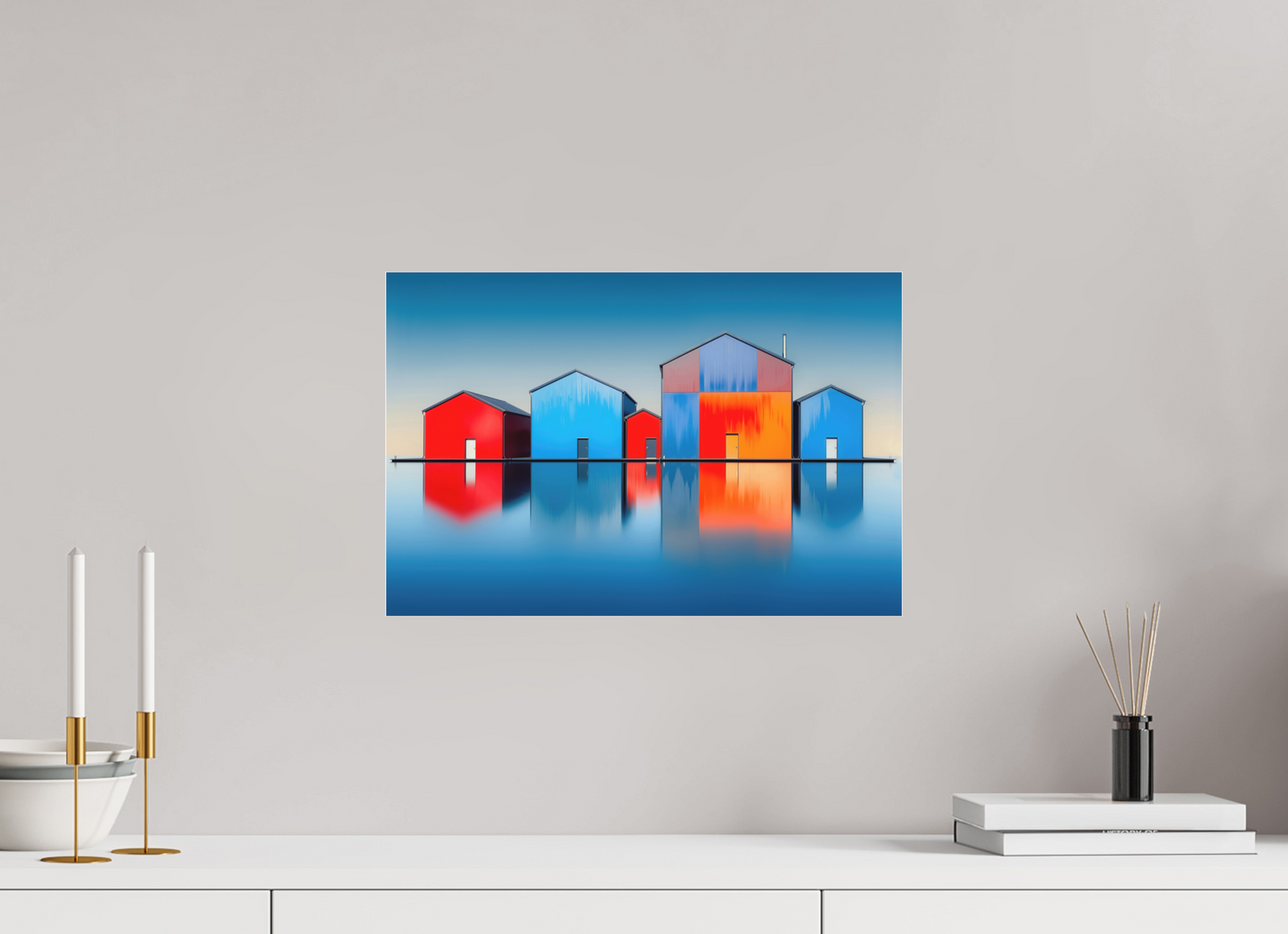 45 x 30 cm, Fine Art Pigmentdruck hinter Acrylglas Farbklang am Wasser—Wandkunst, Fine Art Print, Leinwand, Acryldruck, Alu-Dibond