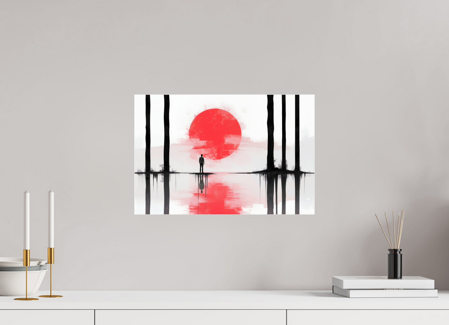 45 x 30 cm, Acrylglas glänzend standard Rote Sonne, Stille Küste—Wandkunst, Fine Art Print, Leinwand, Acryldruck, Alu-Dibond