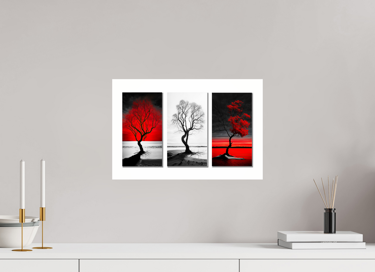 45 x 30 cm, Acrylglas glänzend standard Triptychon Bäume am Ufer-03