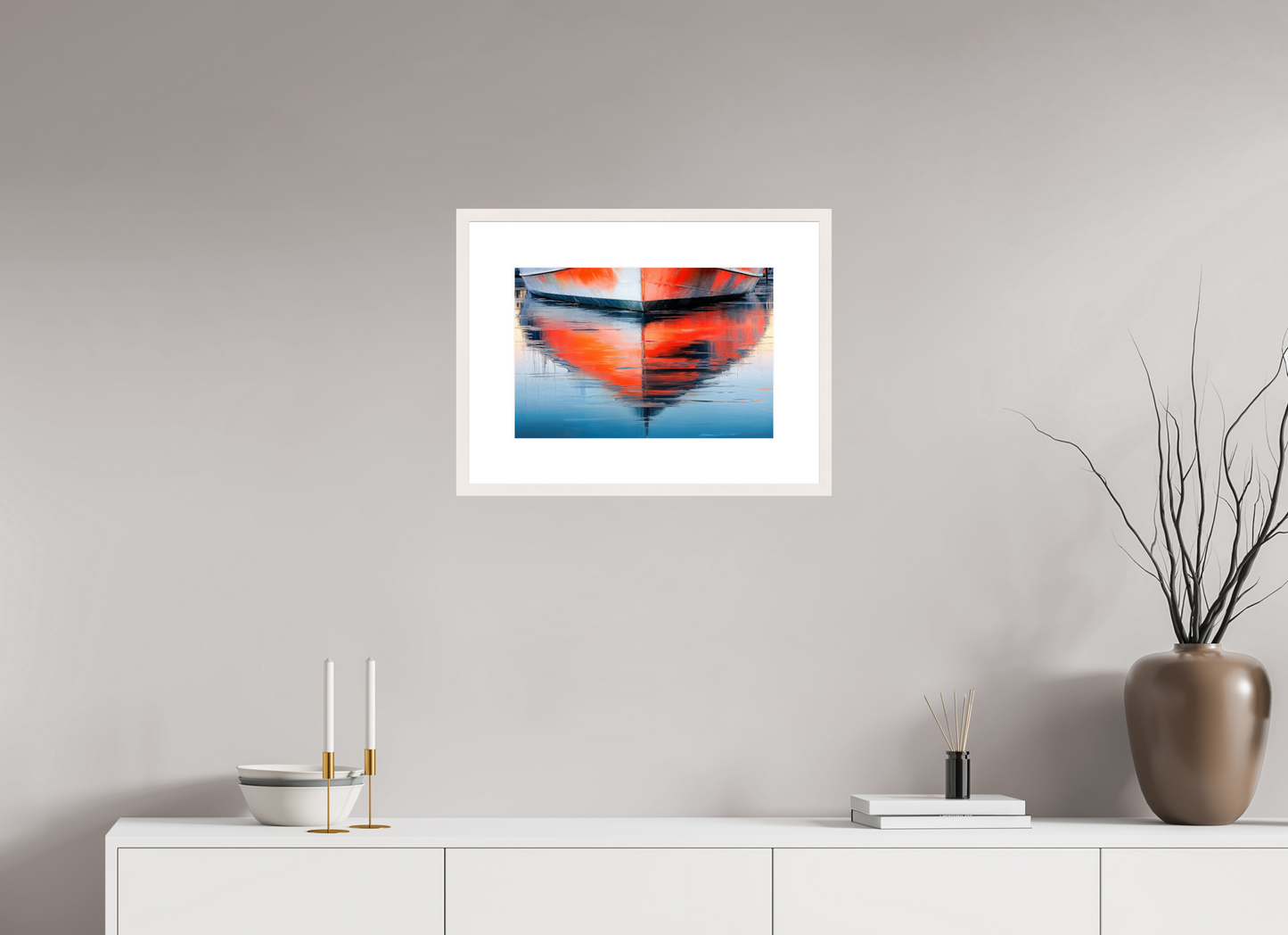 45 x 30 cm, Fine Art Print gerahmt Wasserspiegelung Bootsrumpf-01