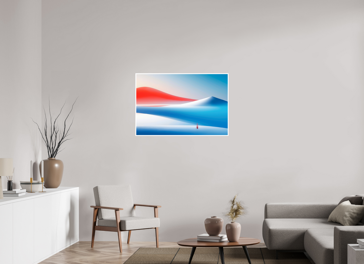 105 x 70 cm, Fine Art Print Hahnemühle Baryta Rotes Leuchten, blaue Stille—Wandkunst, Fine Art Print, Leinwand, Acryldruck, Alu-Dibond