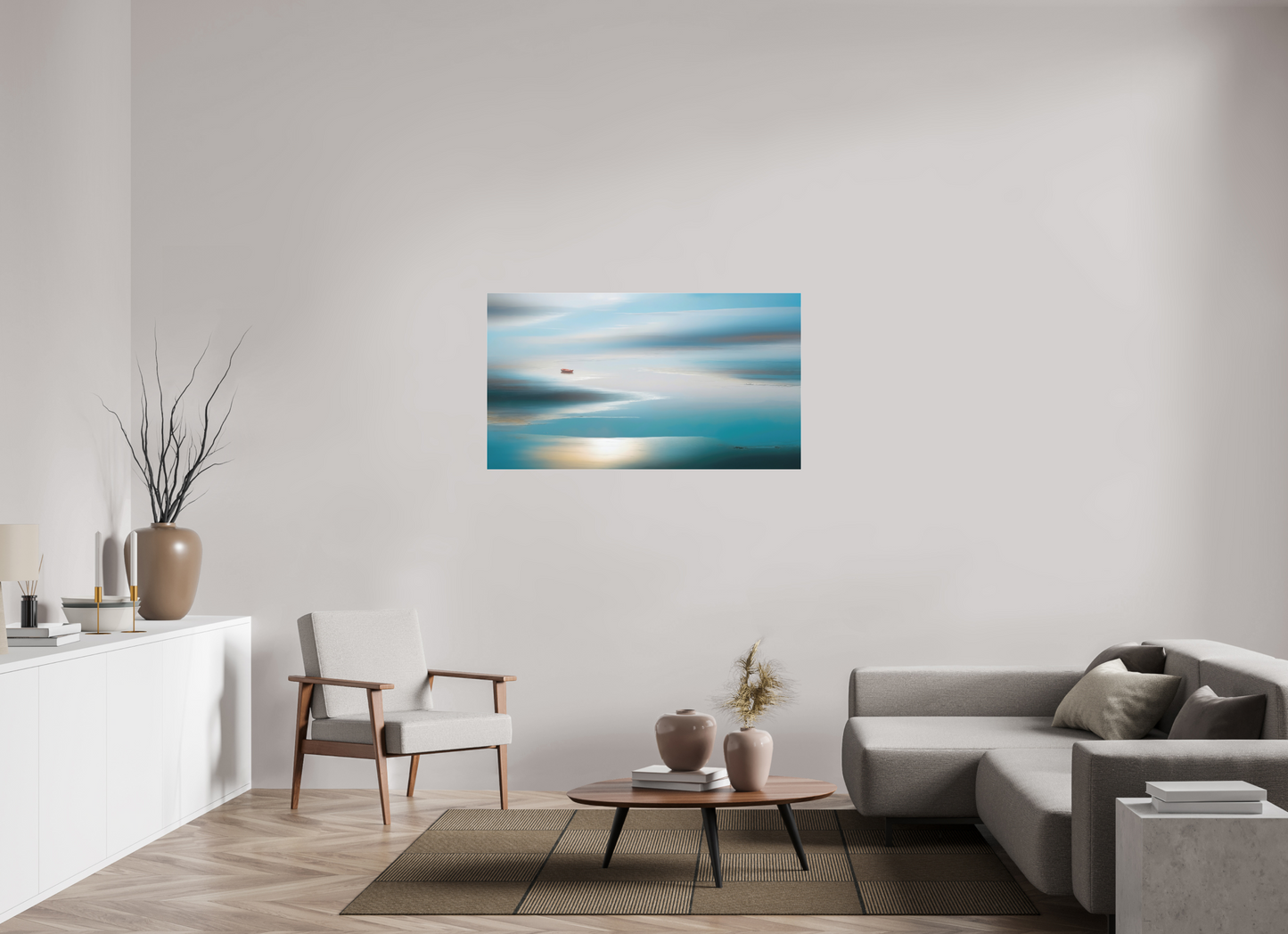 128 x 72 cm, Fine Art Pigmentdruck hinter Acrylglas Boot im Wattenmeer-06—Wandkunst, Fine Art Print, Leinwand, Acryldruck, Alu-Dibond