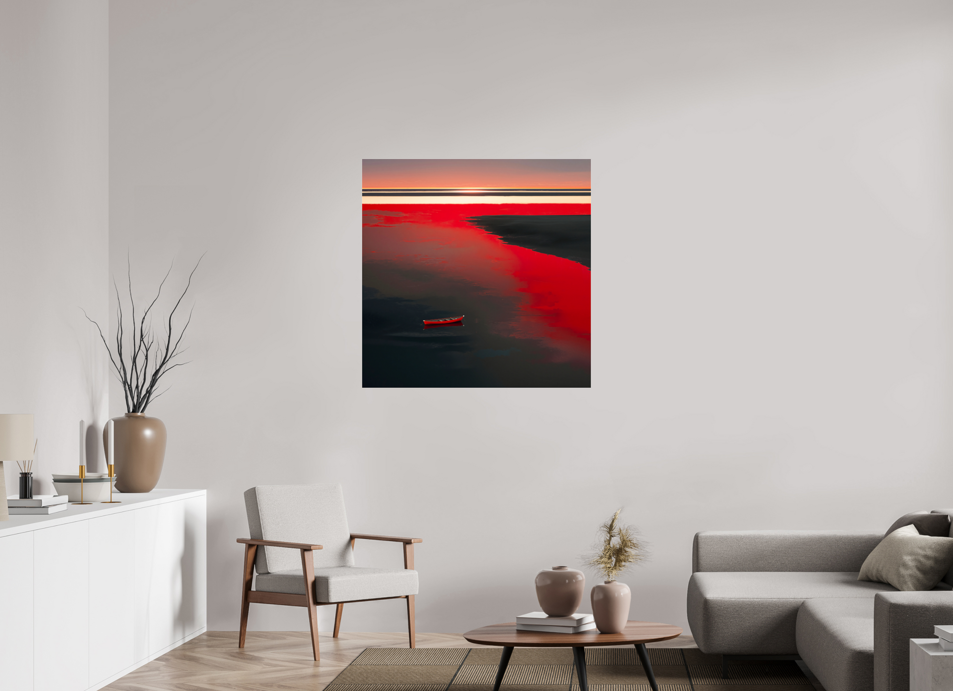 100 x 100 cm, Acrylglas glänzend standard Allein im Rot