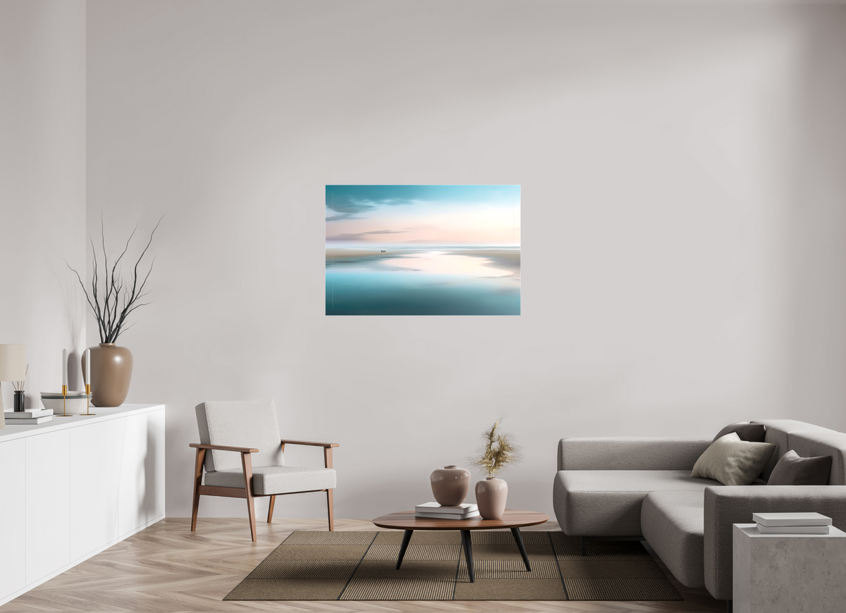 120 x 80 cm, Leinwand glänzend Menschen im Wattenmeer-01—Wandkunst, Fine Art Print, Leinwand, Acryldruck, Alu-Dibond
