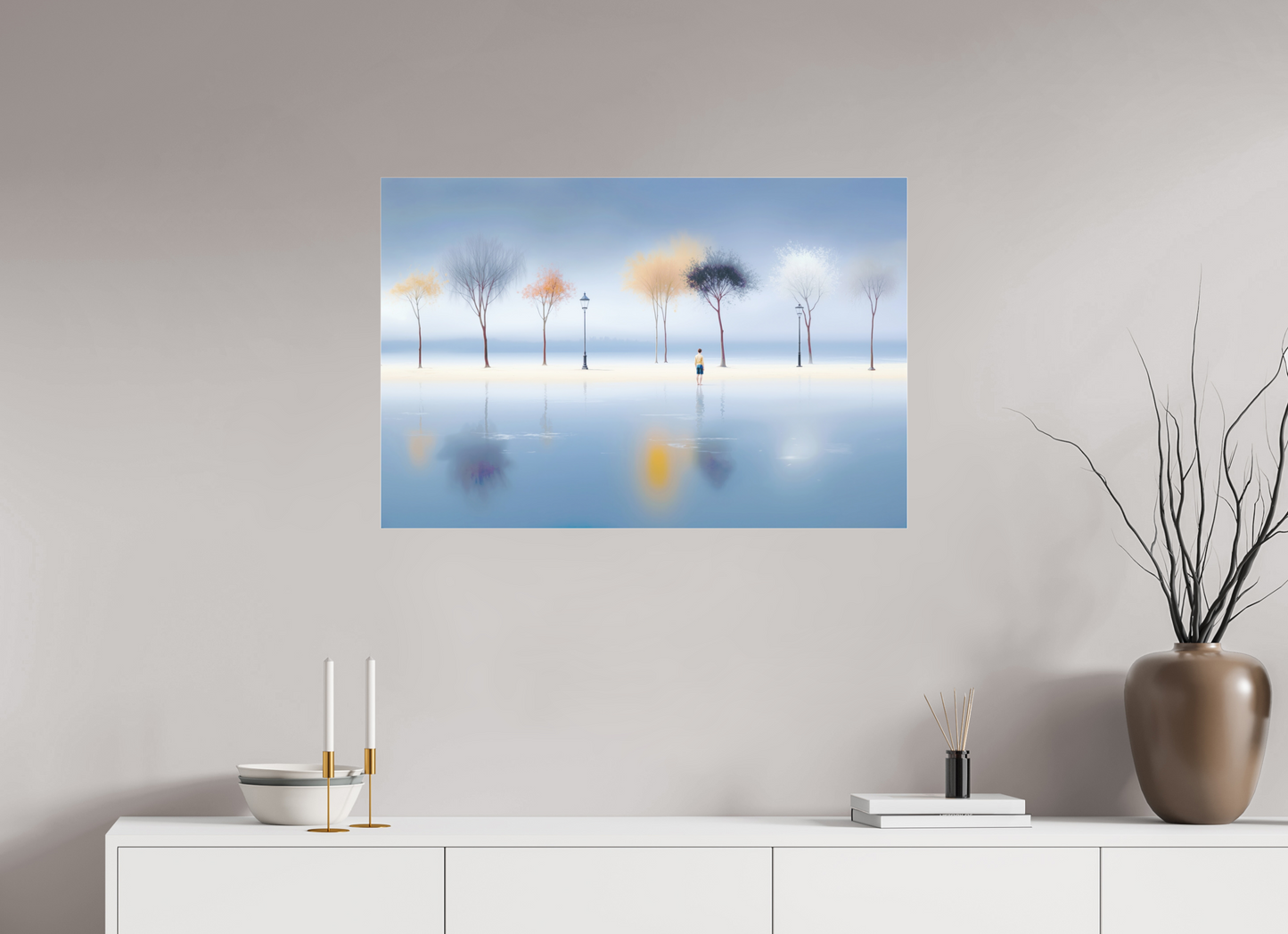 90 x 60 cm, Fine Art Pigmentdruck hinter Acrylglas Stilles Ufer, ferne Gedanken—Wandkunst, Fine Art Print, Leinwand, Acryldruck, Alu-Dibond