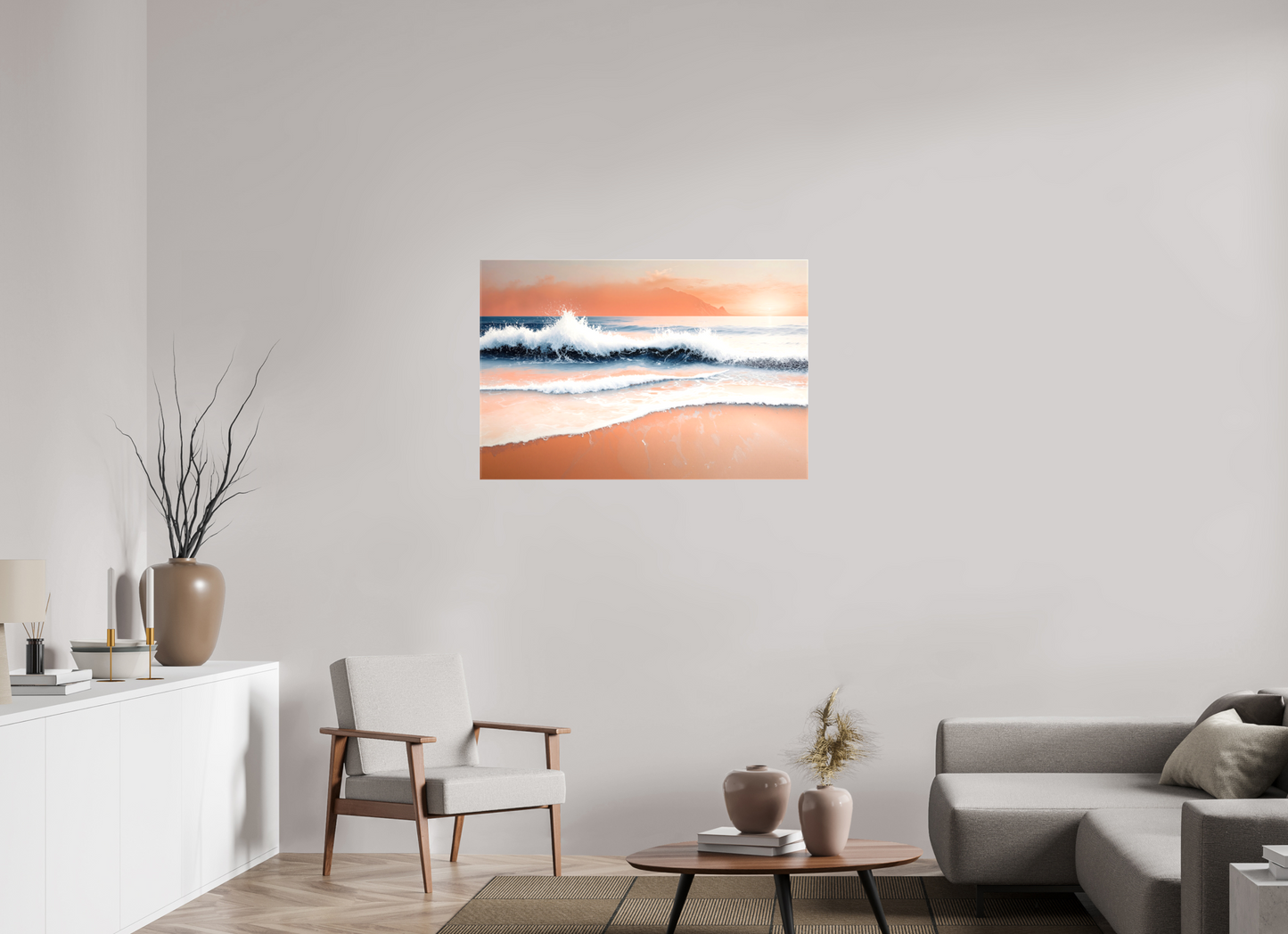 105 x 70 cm, Leinwand glänzend Brandung in Pastell—Wandkunst, Fine Art Print, Leinwand, Acryldruck, Alu-Dibond