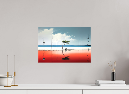 45 x 30 cm, Leinwand glänzend Balance am Rand des Wassers—Wandkunst, Fine Art Print, Leinwand, Acryldruck, Alu-Dibond
