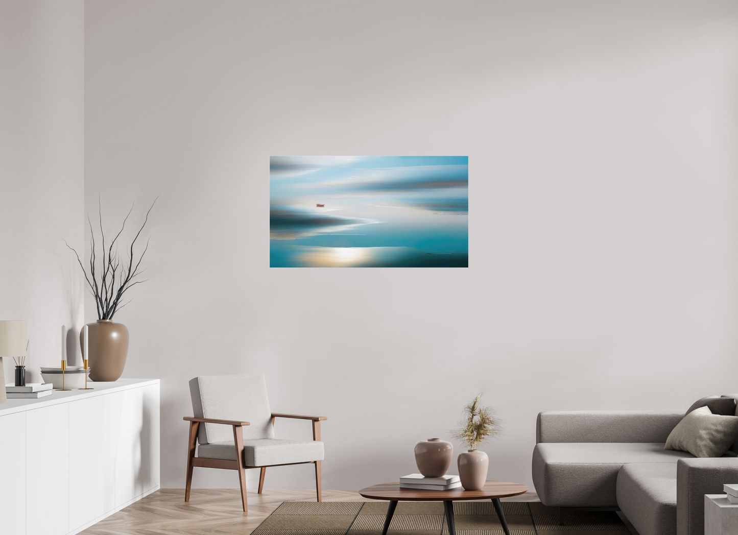112 x 63 cm, Acrylglas glänzend standard Boot im Wattenmeer-06—Wandkunst, Fine Art Print, Leinwand, Acryldruck, Alu-Dibond