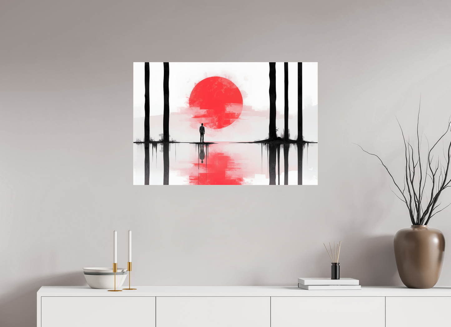 90 x 60 cm, Acrylglas glänzend standard Rote Sonne, Stille Küste—Wandkunst, Fine Art Print, Leinwand, Acryldruck, Alu-Dibond
