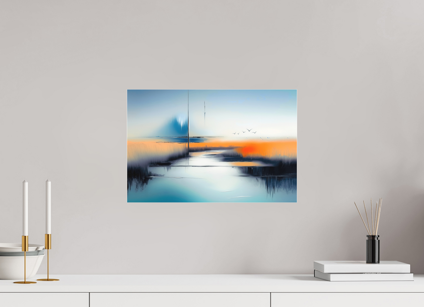 45 x 30 cm, Fine Art Pigmentdruck hinter Acrylglas Salzwiese im schwebenden Licht—Wandkunst, Fine Art Print, Leinwand, Acryldruck, Alu-Dibond