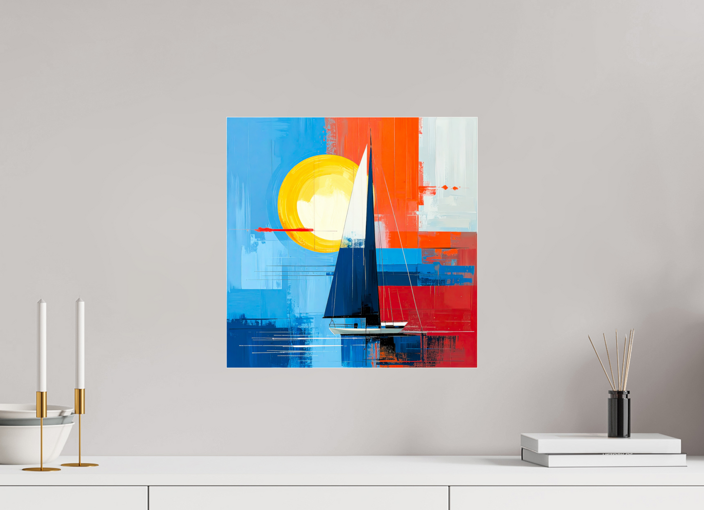 40 x 40 cm, Acrylglas glänzend standard Segelboot-Kunst – Licht, Farbe und Bewegung—Wandkunst, Fine Art Print, Leinwand, Acryldruck, Alu-Dibond