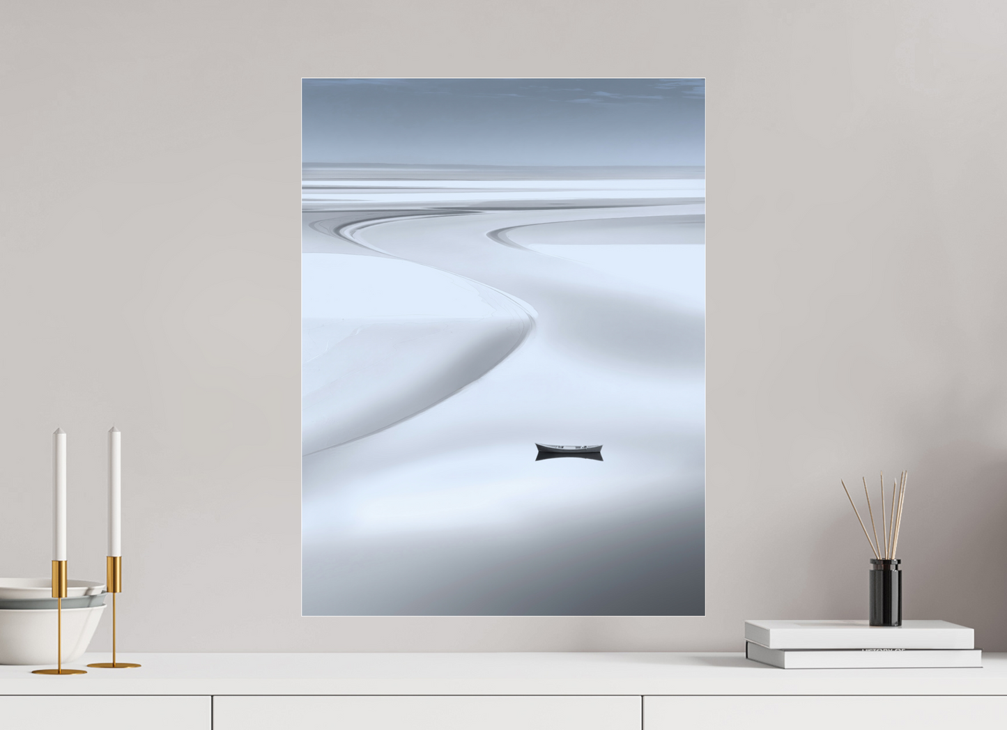 45 x 60 cm, Acrylglas glänzend standard Boot im Wattenmeer
