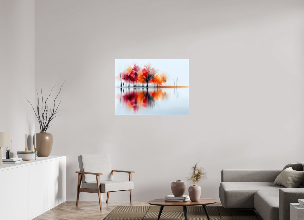 100 x 75 cm, Leinwand glänzend Uferträume – Sinfonie in Zinnober