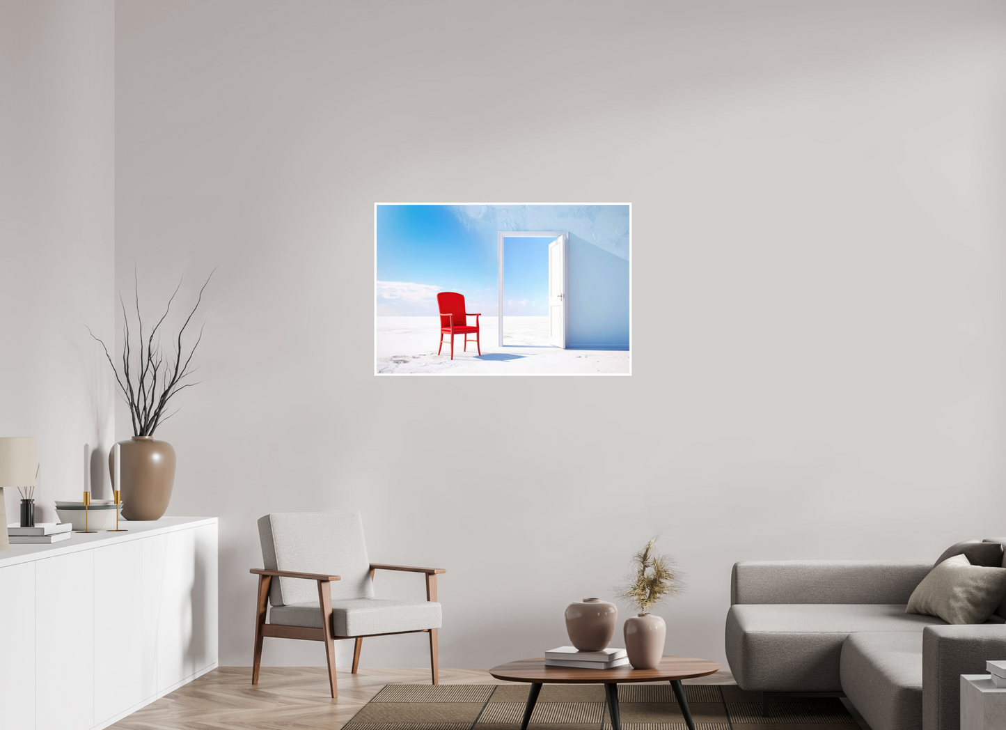 105 x 70 cm, Fine Art Print Hahnemühle Baryta Blick durch die Tür surreal-02—Wandkunst, Fine Art Print, Leinwand, Acryldruck, Alu-Dibond